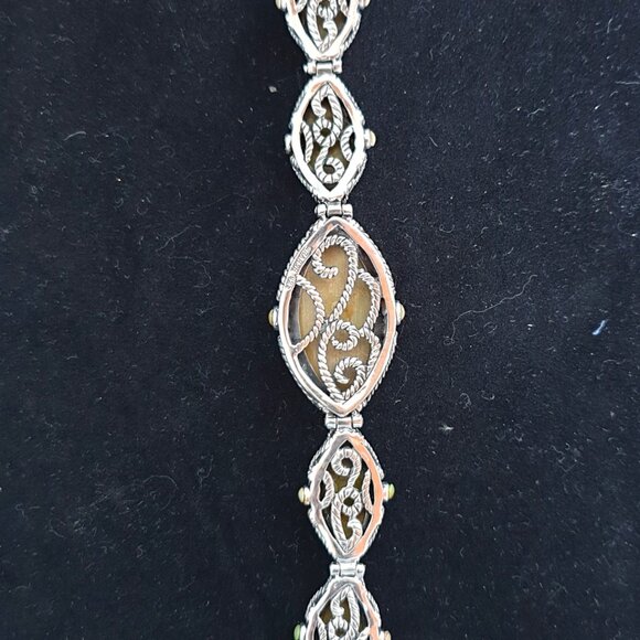 Bold Vintage Southwestern Hand Crafted Green Gaspeite 925 Silver BARSE Bracelet - Picture 8 of 17